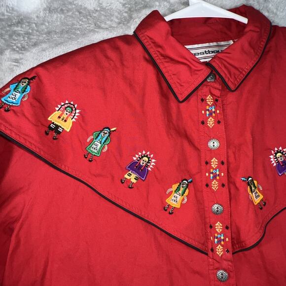 Westbound Red Embroidered Bead Embellished Native American Shirt Women Sz L - Picture 5 of 13